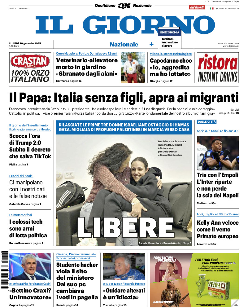 Prima-pagina-il giorno-edizione-di-oggi-20250120